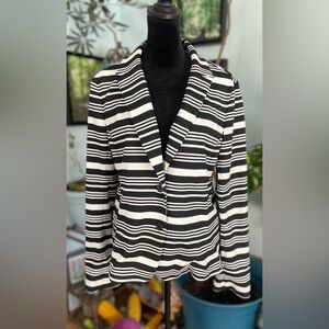 Loft Two Button  Black & White Stripe Knit Blazer Size 10